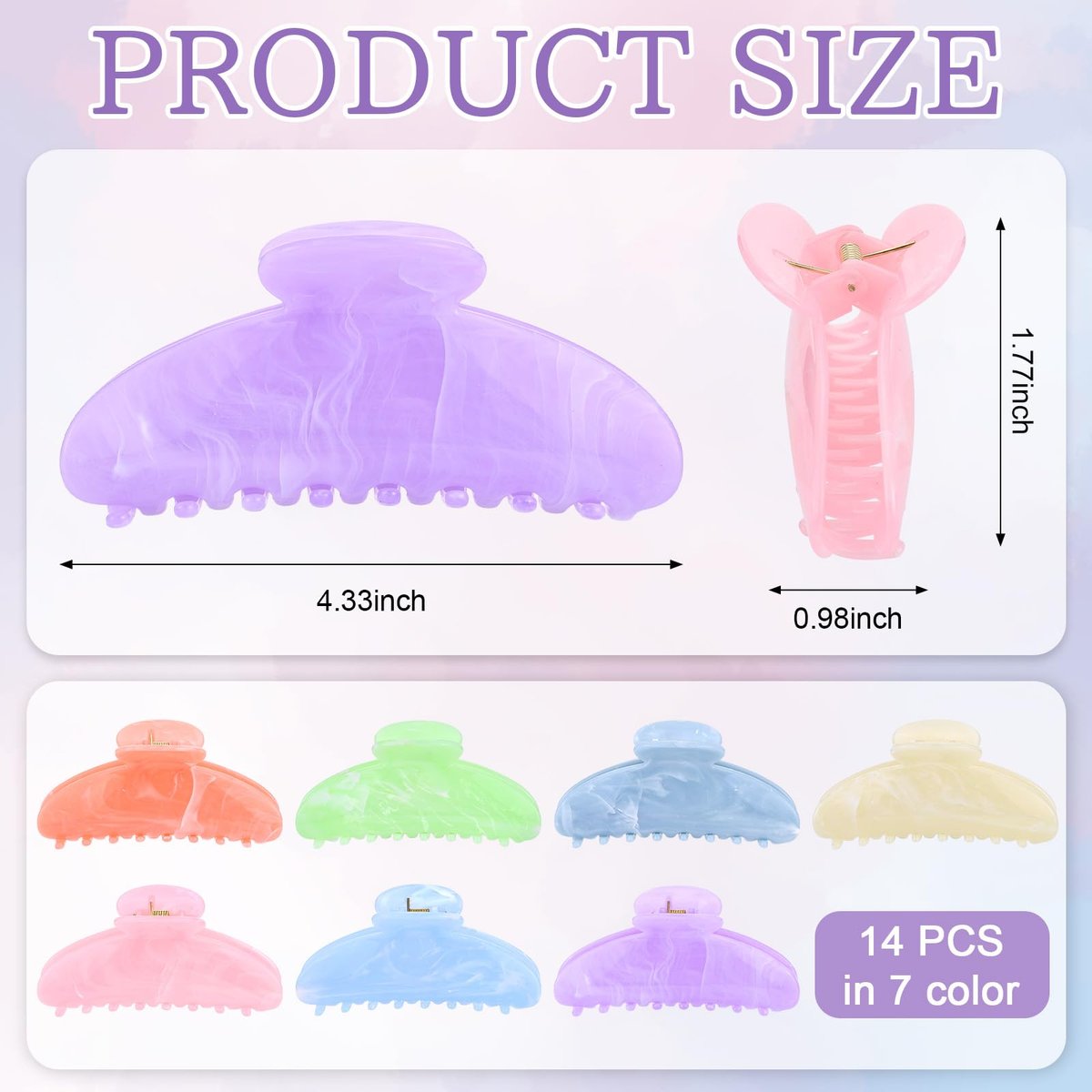 14 Pack Acrylic Hair Claw Clips Large Non-Slip Claw Clip for Thick Thin Cute Hair Clips Bulk for Women Girls Ladies Home Out Headpiece Avelisse