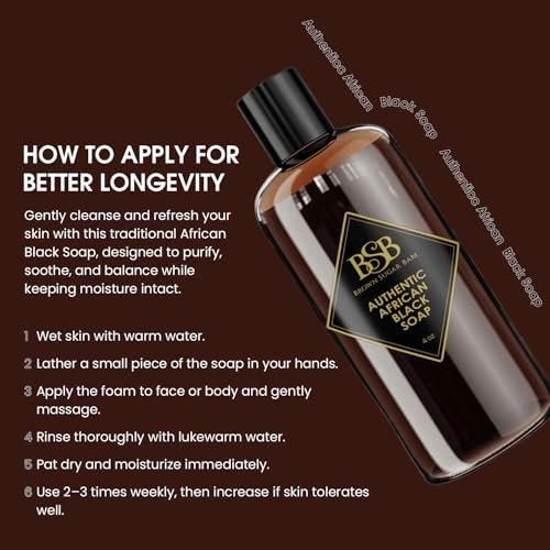 Brown Sugar Babe African Black Soap Body Wash - Authentic African Formula with Shea Butter, Hydrating & Nourishing Liquid Soap for Face and Body - Ideal Moisturizing Wash for Men and Women (4 Fl Oz) Avelisse