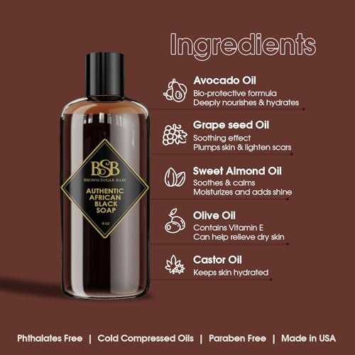 Brown Sugar Babe African Black Soap Body Wash - Authentic African Formula with Shea Butter, Hydrating & Nourishing Liquid Soap for Face and Body - Ideal Moisturizing Wash for Men and Women (4 Fl Oz) Avelisse