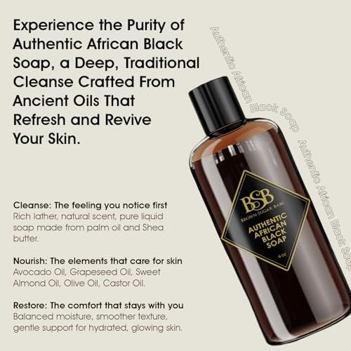 Brown Sugar Babe African Black Soap Body Wash - Authentic African Formula with Shea Butter, Hydrating & Nourishing Liquid Soap for Face and Body - Ideal Moisturizing Wash for Men and Women (4 Fl Oz) Avelisse