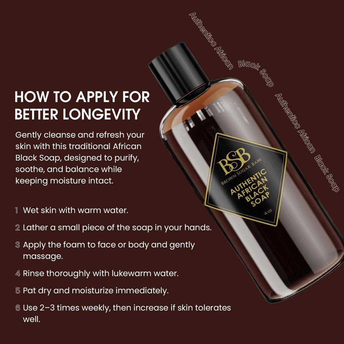 Brown Sugar Babe African Black Soap Body Wash - Authentic African Formula with Shea Butter, Hydrating & Nourishing Liquid Soap for Face and Body - Ideal Moisturizing Wash for Men and Women (4 Fl Oz) Avelisse