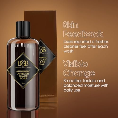 Brown Sugar Babe African Black Soap Body Wash - Authentic African Formula with Shea Butter, Hydrating & Nourishing Liquid Soap for Face and Body - Ideal Moisturizing Wash for Men and Women (4 Fl Oz) Avelisse