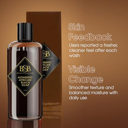 Brown Sugar Babe African Black Soap Body Wash - Authentic African Formula with Shea Butter, Hydrating & Nourishing Liquid Soap for Face and Body - Ideal Moisturizing Wash for Men and Women (4 Fl Oz) Avelisse