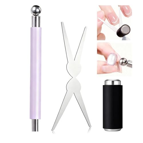 2 in 1 French Cat Eye Magnet Set - Double Head Scissor Magnet Tool for Cat Eye Gel Polish, Wand with Round Nail Magnet Beads, Manicure Art DIY for Home & Salon Use, Beginner Friendly - görsel 2