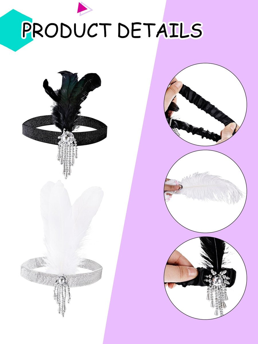 Flotory 16-Piece 1920s Flapper Headbands - Black and White Sequin Headpiece for Roaring 20s Theme Party Hair Accessories - görsel 5