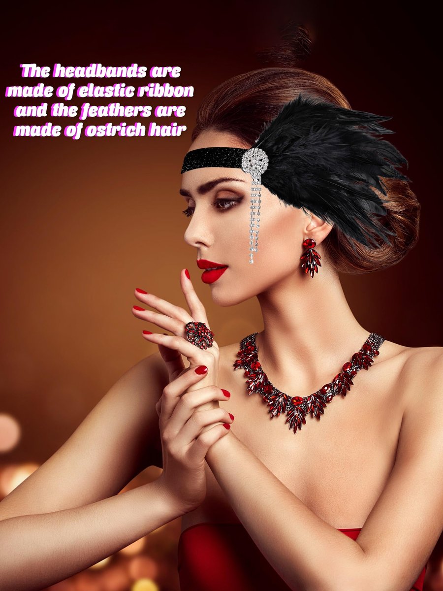 Flotory 16-Piece 1920s Flapper Headbands - Black and White Sequin Headpiece for Roaring 20s Theme Party Hair Accessories - görsel 11