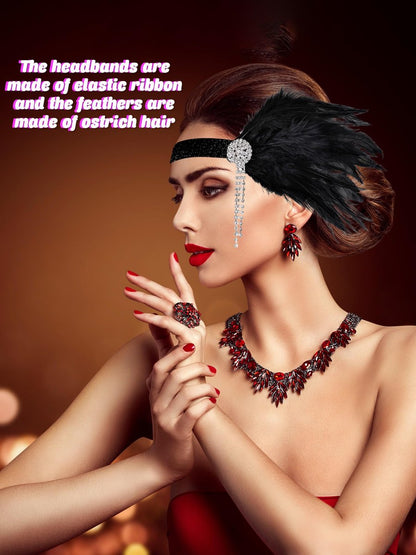 Flotory 16-Piece 1920s Flapper Headbands - Black and White Sequin Headpiece for Roaring 20s Theme Party Hair Accessories