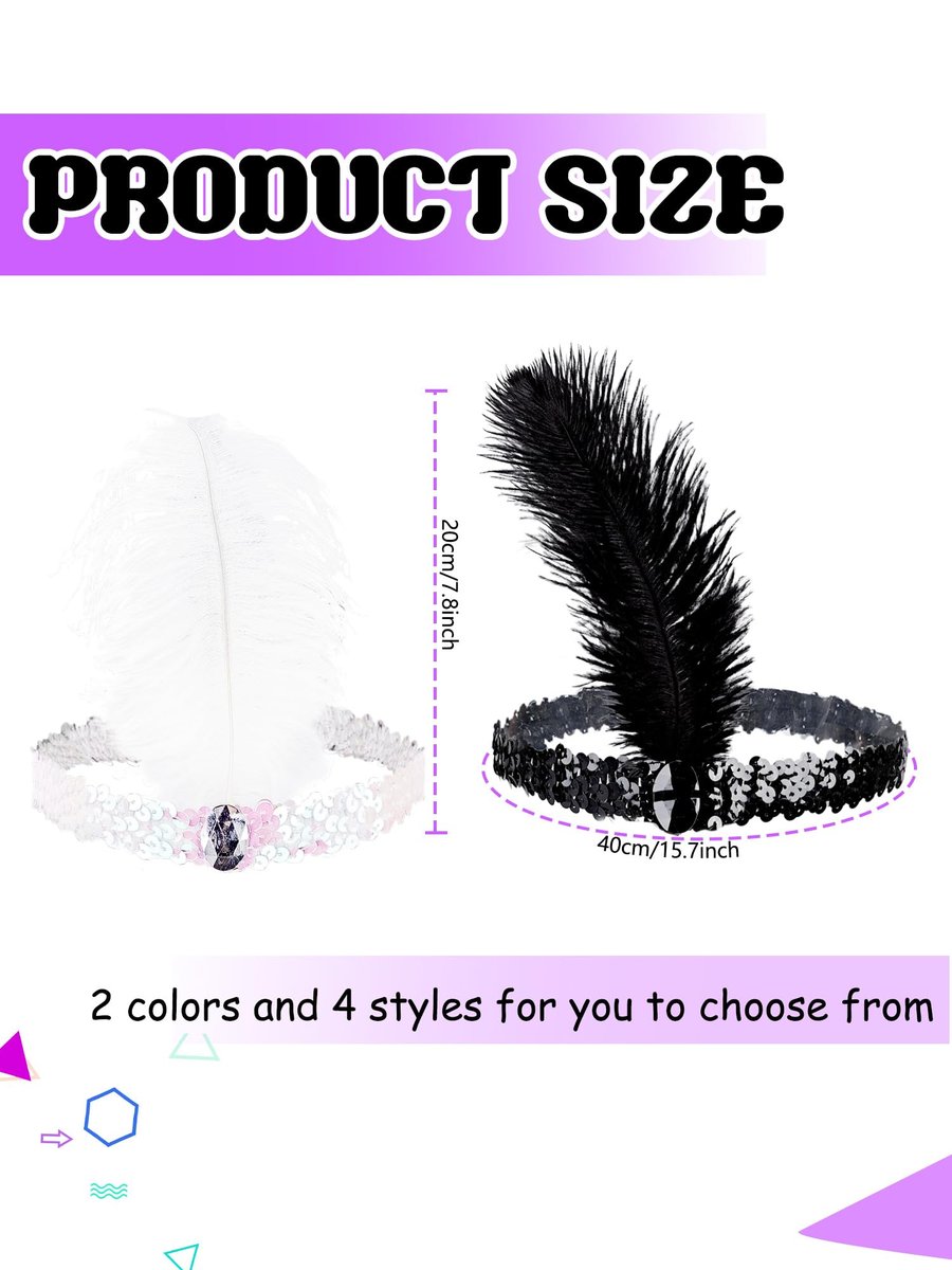 Flotory 16-Piece 1920s Flapper Headbands - Black and White Sequin Headpiece for Roaring 20s Theme Party Hair Accessories - görsel 3