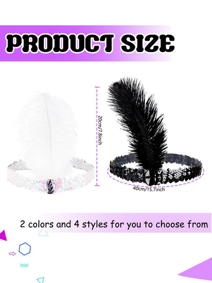 Flotory 16-Piece 1920s Flapper Headbands - Black and White Sequin Headpiece for Roaring 20s Theme Party Hair Accessories