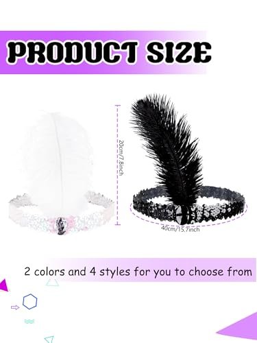 Flotory 16-Piece 1920s Flapper Headbands - Black and White Sequin Headpiece for Roaring 20s Theme Party Hair Accessories - görsel 4