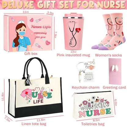 MEPIG Nurse Gifts for Women – Nurse Practitioner Appreciation Gift Set with Tote Bag, Socks, Coffee Cup, Keychain & Cards