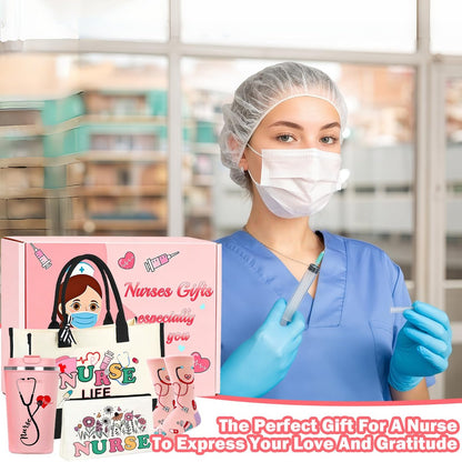 MEPIG Nurse Gifts for Women – Nurse Practitioner Appreciation Gift Set with Tote Bag, Socks, Coffee Cup, Keychain & Cards