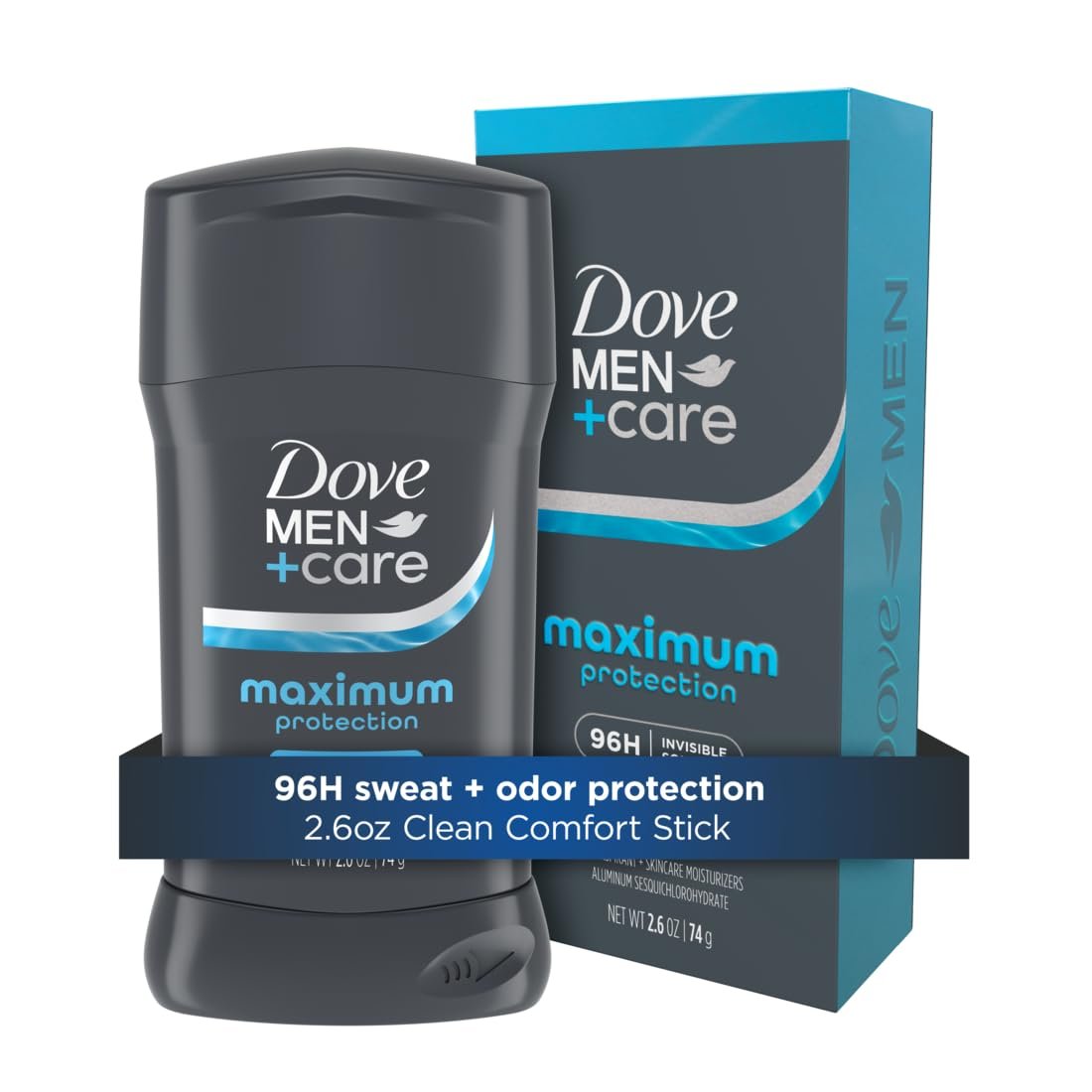 DOVE MEN + CARE Invisible Solid Stick Clean Comfort Maximum Protection Deodorant for Men, 96-Hour Comfort, 2.6 oz - görsel 1