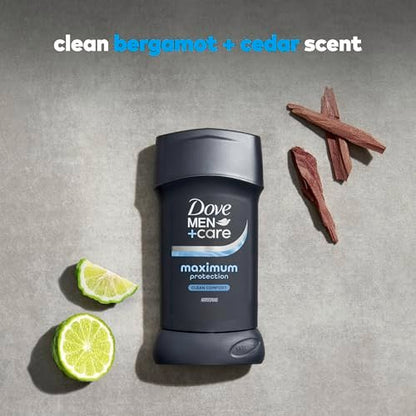 DOVE MEN + CARE Invisible Solid Stick Clean Comfort Maximum Protection Deodorant for Men, 96-Hour Comfort, 2.6 oz