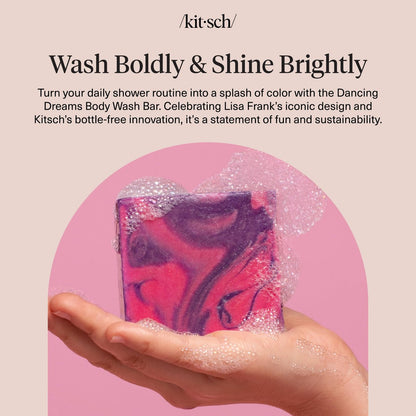 Kitsch x Lisa Frank Dancing Dreams Shea Butter Body Wash Bar – Gentle Exfoliating Body Wash with Apricot Seeds – Moisturizing Bar Soap Cleanser for Soft, Smooth Skin – Eco-Friendly Skin Care - 4 oz
