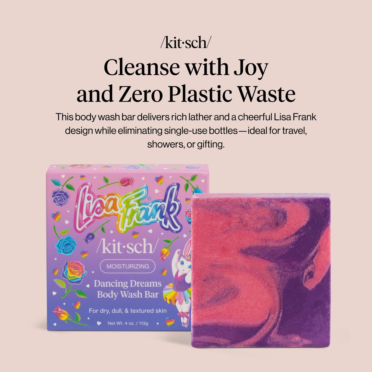 Kitsch x Lisa Frank Dancing Dreams Shea Butter Body Wash Bar – Gentle Exfoliating Body Wash with Apricot Seeds – Moisturizing Bar Soap Cleanser for Soft, Smooth Skin – Eco-Friendly Skin Care - 4 oz - görsel 7