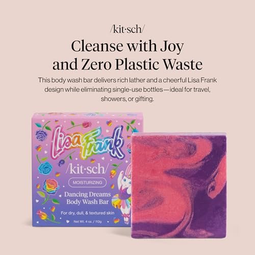 Kitsch x Lisa Frank Dancing Dreams Shea Butter Body Wash Bar – Gentle Exfoliating Body Wash with Apricot Seeds – Moisturizing Bar Soap Cleanser for Soft, Smooth Skin – Eco-Friendly Skin Care - 4 oz - görsel 8