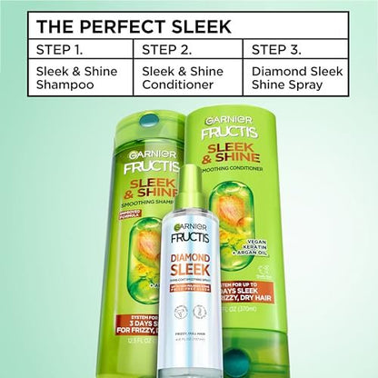Garnier Fructis Diamond Sleek Hair Shine Spray with Vegan Keratin and Argan Oil, Frizz Control & Heat Protectant, 4.6 Fl Oz