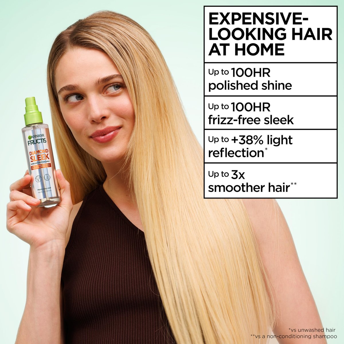 Garnier Fructis Diamond Sleek Hair Shine Spray with Vegan Keratin and Argan Oil, Frizz Control & Heat Protectant, 4.6 Fl Oz - görsel 7