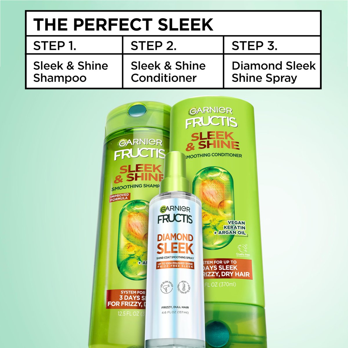 Garnier Fructis Diamond Sleek Hair Shine Spray with Vegan Keratin and Argan Oil, Frizz Control & Heat Protectant, 4.6 Fl Oz - görsel 13