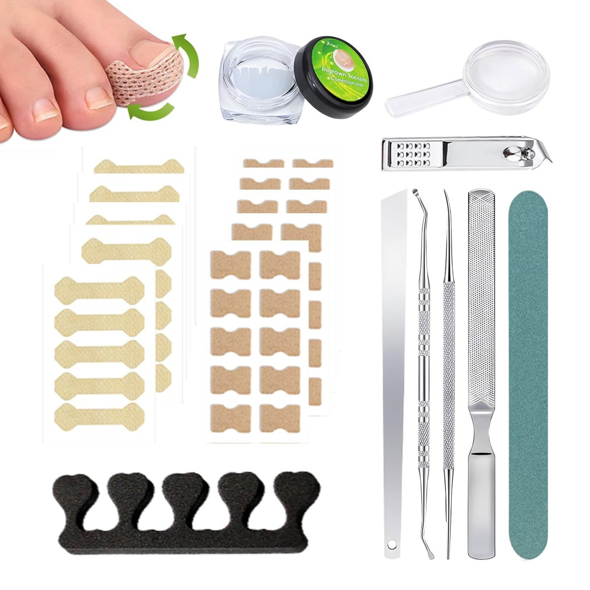 Ingrown Toenail Corrector Set with Magnifier and Correction Strips – Professional Treatment Tools for Safe Home Nail Care Avelisse