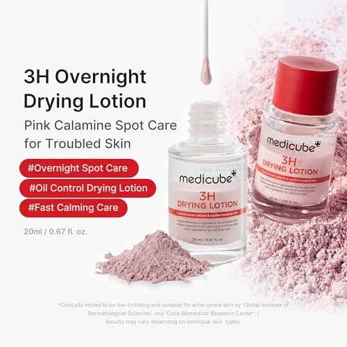 medicube 3H Overnight Drying Lotion - Targeted Spot Care for Troubled & Oily-Prone Skin, Calming & Soothing with Calamine, Centella & Tea Tree, Korean Skincare 20ml Avelisse