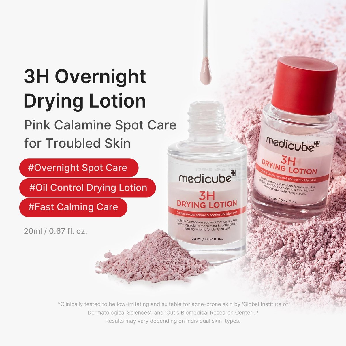 medicube 3H Overnight Drying Lotion - Targeted Spot Care for Troubled & Oily-Prone Skin, Calming & Soothing with Calamine, Centella & Tea Tree, Korean Skincare 20ml Avelisse