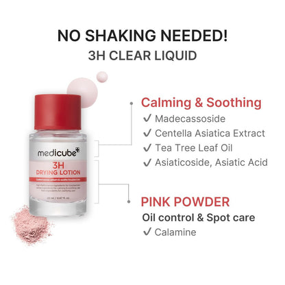medicube 3H Overnight Drying Lotion - Targeted Spot Care for Troubled & Oily-Prone Skin, Calming & Soothing with Calamine, Centella & Tea Tree, Korean Skincare 20ml Avelisse