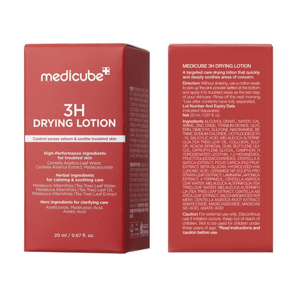 medicube 3H Overnight Drying Lotion - Targeted Spot Care for Troubled & Oily-Prone Skin, Calming & Soothing with Calamine, Centella & Tea Tree, Korean Skincare 20ml Avelisse