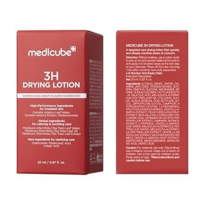 medicube 3H Overnight Drying Lotion - Targeted Spot Care for Troubled & Oily-Prone Skin, Calming & Soothing with Calamine, Centella & Tea Tree, Korean Skincare 20ml Avelisse