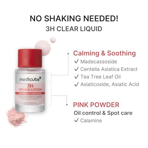 medicube 3H Overnight Drying Lotion - Targeted Spot Care for Troubled & Oily-Prone Skin, Calming & Soothing with Calamine, Centella & Tea Tree, Korean Skincare 20ml Avelisse