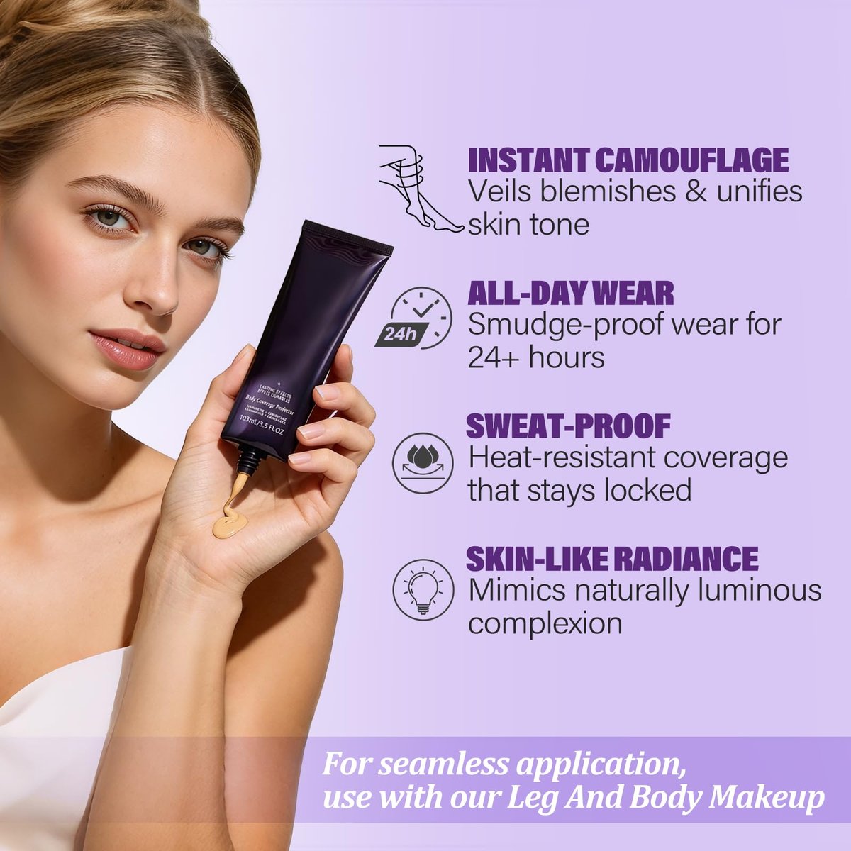 MOSSBIQ Tattoo Cover Up Makeup Waterproof - Long Lasting Body Foundation for Flawless Legs & Body, Natural Radiance, 3.5 Fl Oz Avelisse