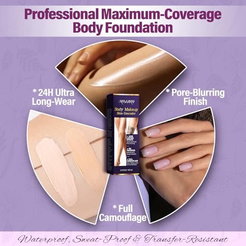 MOSSBIQ Tattoo Cover Up Makeup Waterproof - Long Lasting Body Foundation for Flawless Legs & Body, Natural Radiance, 3.5 Fl Oz Avelisse