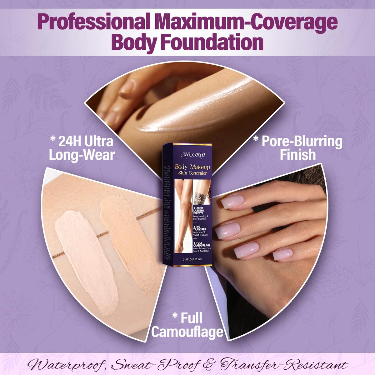 MOSSBIQ Tattoo Cover Up Makeup Waterproof - Long Lasting Body Foundation for Flawless Legs & Body, Natural Radiance, 3.5 Fl Oz Avelisse