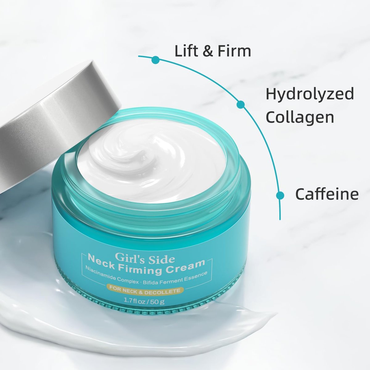 Girl's side Neck Firming Cream with Niacinamide & Bifida Ferment - Hyaluronic Acid, Caffeine, Ceramide Moisturizer to Minimize Fine Lines, Tighten Neck & Chest Skin, 1.7 fl oz Avelisse