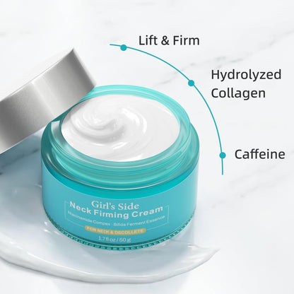 Girl's side Neck Firming Cream with Niacinamide & Bifida Ferment - Hyaluronic Acid, Caffeine, Ceramide Moisturizer to Minimize Fine Lines, Tighten Neck & Chest Skin, 1.7 fl oz Avelisse