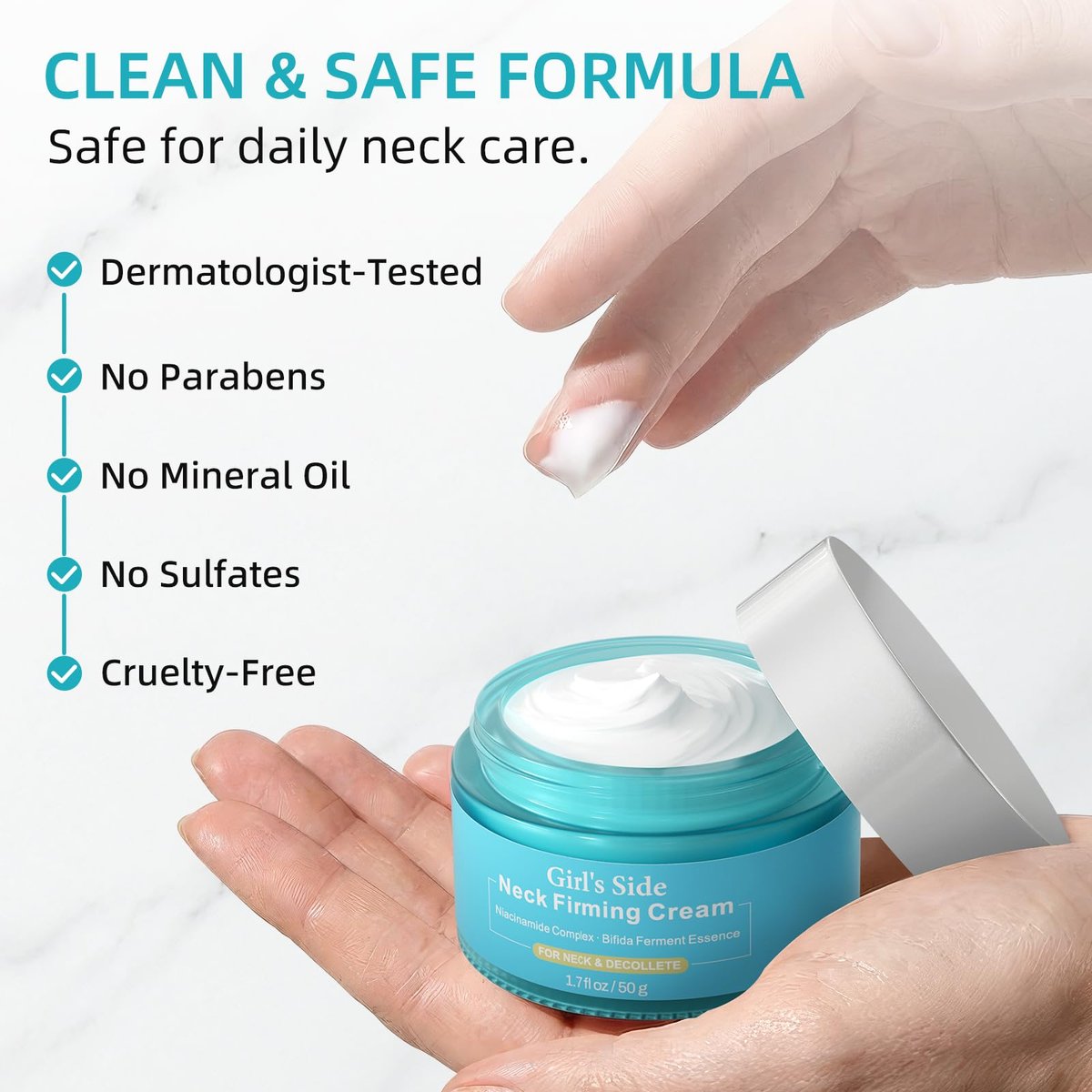 Girl's side Neck Firming Cream with Niacinamide & Bifida Ferment - Hyaluronic Acid, Caffeine, Ceramide Moisturizer to Minimize Fine Lines, Tighten Neck & Chest Skin, 1.7 fl oz Avelisse