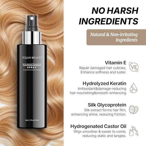 ZQIAN BEAUTY Wig Spray for Synthetic Hair - Detangling Leave In Conditioner for Wigs, Toppers, Extensions & Human Hair, Nourishes & Restores Shine, 5.1 fl oz - görsel 6