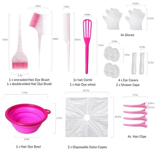 ZMOIVOK 21-Piece Professional Hair Dye Kit - Salon-Quality Bleach & Color Tool Set with Bowl, Brush, Clips, Gloves & Ear Covers for Home or Salon Use (Rose Pink) - görsel 4