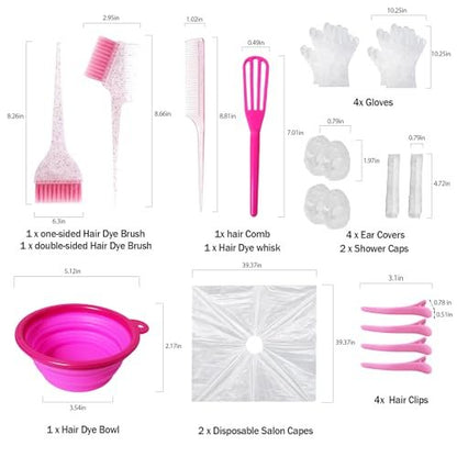 ZMOIVOK 21-Piece Professional Hair Dye Kit - Salon-Quality Bleach & Color Tool Set with Bowl, Brush, Clips, Gloves & Ear Covers for Home or Salon Use (Rose Pink)