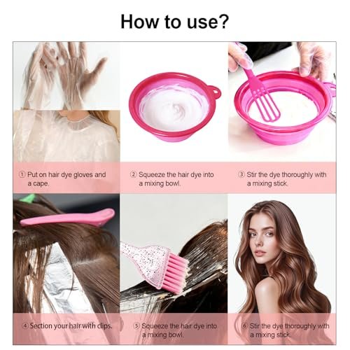 ZMOIVOK 21-Piece Professional Hair Dye Kit - Salon-Quality Bleach & Color Tool Set with Bowl, Brush, Clips, Gloves & Ear Covers for Home or Salon Use (Rose Pink) - görsel 12