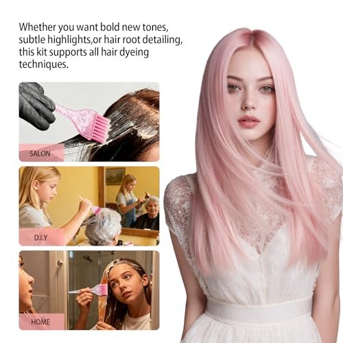 ZMOIVOK 21-Piece Professional Hair Dye Kit - Salon-Quality Bleach & Color Tool Set with Bowl, Brush, Clips, Gloves & Ear Covers for Home or Salon Use (Rose Pink) - görsel 14