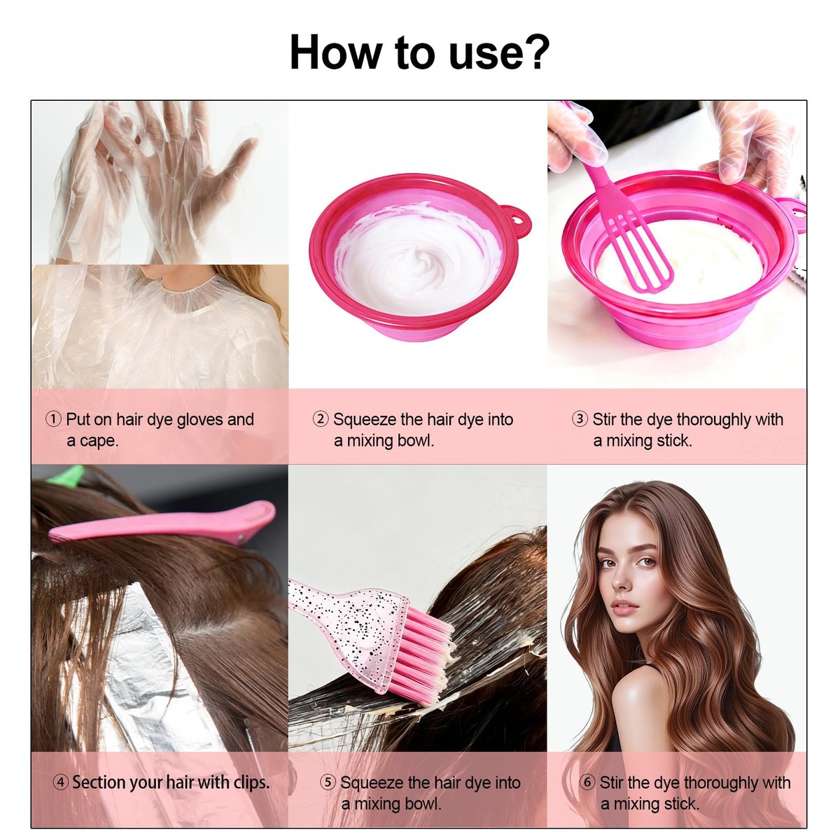 ZMOIVOK 21-Piece Professional Hair Dye Kit - Salon-Quality Bleach & Color Tool Set with Bowl, Brush, Clips, Gloves & Ear Covers for Home or Salon Use (Rose Pink) - görsel 11