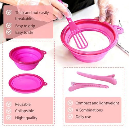 ZMOIVOK 21-Piece Professional Hair Dye Kit - Salon-Quality Bleach & Color Tool Set with Bowl, Brush, Clips, Gloves & Ear Covers for Home or Salon Use (Rose Pink)