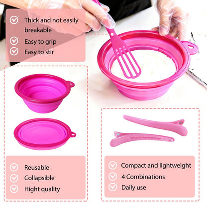 ZMOIVOK 21-Piece Professional Hair Dye Kit - Salon-Quality Bleach & Color Tool Set with Bowl, Brush, Clips, Gloves & Ear Covers for Home or Salon Use (Rose Pink)