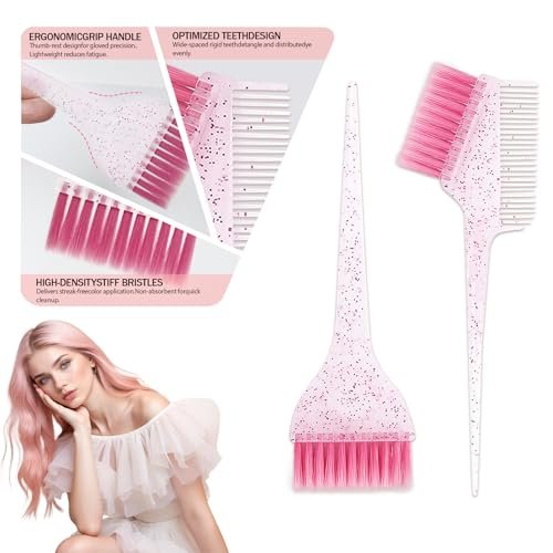 ZMOIVOK 21-Piece Professional Hair Dye Kit - Salon-Quality Bleach & Color Tool Set with Bowl, Brush, Clips, Gloves & Ear Covers for Home or Salon Use (Rose Pink) - görsel 6