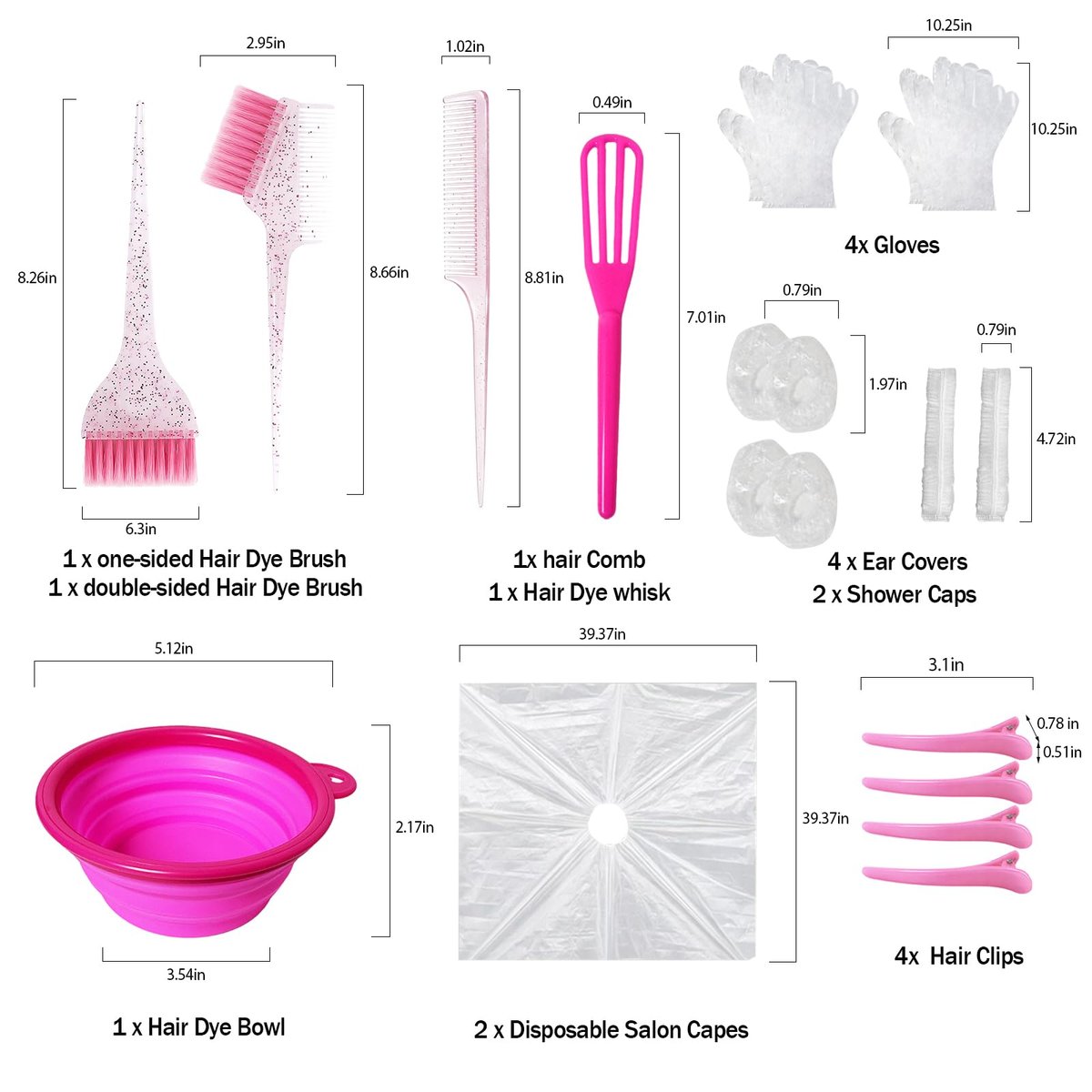 ZMOIVOK 21-Piece Professional Hair Dye Kit - Salon-Quality Bleach & Color Tool Set with Bowl, Brush, Clips, Gloves & Ear Covers for Home or Salon Use (Rose Pink) - görsel 3