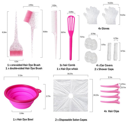 ZMOIVOK 21-Piece Professional Hair Dye Kit - Salon-Quality Bleach & Color Tool Set with Bowl, Brush, Clips, Gloves & Ear Covers for Home or Salon Use (Rose Pink)