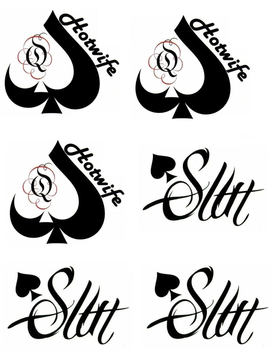 EUYF BBC Queen of Spades Temporary Tattoo Stickers - 4 Sheets, 81 Designs, Large 15x21cm, Black QOS Hardcore Phrases Temporary Tattoos for Adults - görsel 3