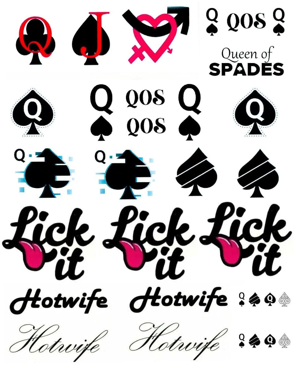 EUYF BBC Queen of Spades Temporary Tattoo Stickers - 4 Sheets, 81 Designs, Large 15x21cm, Black QOS Hardcore Phrases Temporary Tattoos for Adults - görsel 9